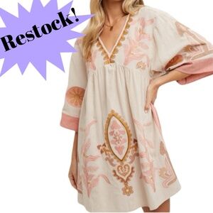 295. Women’s Mauve Embroidered Bohemian Babydoll Dress NEW